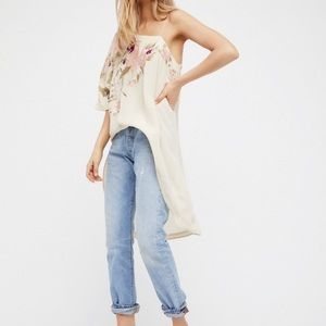 Free People Shanti Colorful Floral Embroidered Oversized Sheer Tunic size small